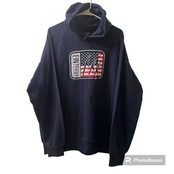 Fintech Blue Pullover Hoodie Patriotic Flag NEW Fishing Camping Size XLarge - Picture 1 of 3